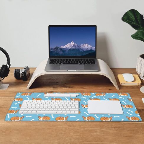 Famame Laptop Mouse Pad Cartoon Sleep Corgi Cute Blue Desk Mat with Stitched Edges 31.5X 11.8 inch Non-Slip Large Keyboard Rubber Writing Table Mat for Office Home in Kuwait
