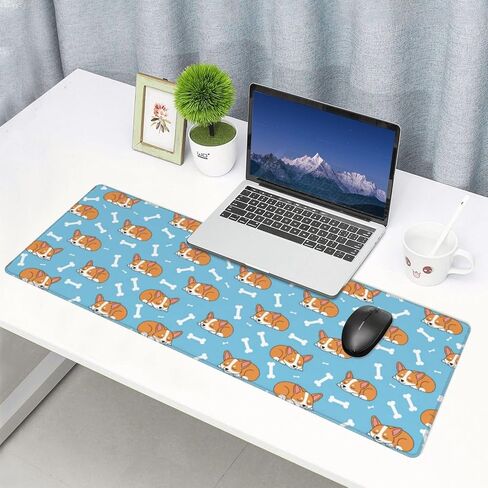 Famame Laptop Mouse Pad Cartoon Sleep Corgi Cute Blue Desk Mat with Stitched Edges 31.5X 11.8 inch Non-Slip Large Keyboard Rubber Writing Table Mat for Office Home in Kuwait