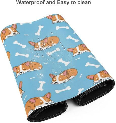 Famame Laptop Mouse Pad Cartoon Sleep Corgi Cute Blue Desk Mat with Stitched Edges 31.5X 11.8 inch Non-Slip Large Keyboard Rubber Writing Table Mat for Office Home in Kuwait