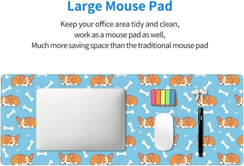 Famame Laptop Mouse Pad Cartoon Sleep Corgi Cute Blue Desk Mat with Stitched Edges 31.5X 11.8 inch Non-Slip Large Keyboard Rubber Writing Table Mat for Office Home in Kuwait