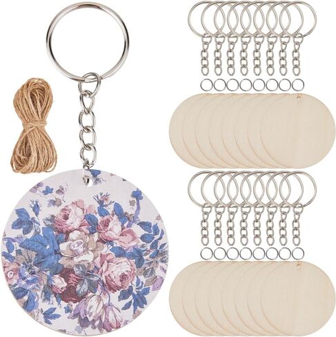 50Pcs Unfinished Wood Keychains Blank Rectangle Wood Keychains Bulk with 50Pcs Split Keyring 50Pcs Jump Rings 2 Bundle Jute Cord Keychain Set for Laser Engraving DIY Keychains Craft Supplies in Saudi Arabia