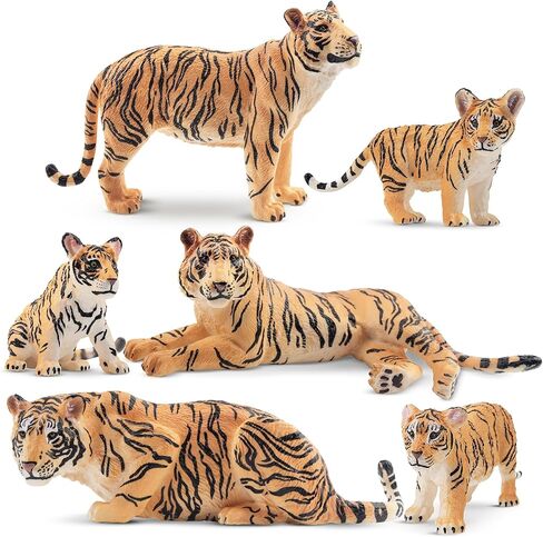 تماثيل Toymany 6pcs النمور البيضاء واقعية مع أشبال النمر ، 2-6 "حيوانات الغابة ، مجموعة الأسرة تشمل نمور الأطفال ، وعقد كعكة التعليمية هدية عيد ميلاد عيد ميلاد للأطفال الصغار in Kuwait