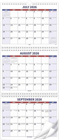 2025-2027 Wall Calendar – July 2025 - June 2027, 3 Month Wall Calendar 2025-2027 Display (Folded in a Month), 2 Year Calendar, Move-a-Page, 11" x 25", Large Monthly Calendar, Holidays in Kuwait