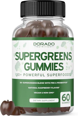 Supergreens Gummies (60 Count) Daily Greens Gummies - Greens Supplements with 8 Ingredient Power Blend - Superfood Greens for Immunity Support - Super Green Gummies for Men & Women - Made in USA in Kuwait