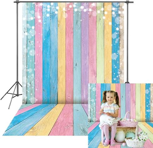 INRUI ملونة الخشب التصوير الخلفية عيد الفصح الباستيل ملونة ديكورات الخشب لافتة عيد الفصح موضوع الأطفال عيد ميلاد الطفل دش الحزب الخلفية (8x6ft) in Kuwait