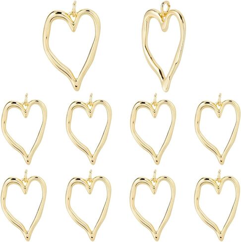 Beebeecraft 1 Box 10Pcs Big Heart Charms 14K Gold Plated Hollow Heart Love Pendant Charms for DIY Necklace Earring Jewelry Making Crafts Supplies Wedding in Saudi Arabia