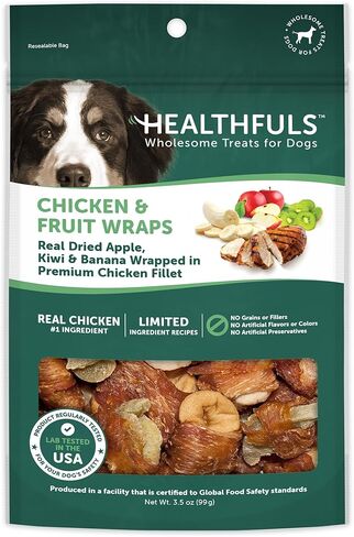 WESTMINSTER PET PRODUCTS Healthfuls Chicken Wrapped Fruit Treats, 3.5 oz - Dried Apple, Kiwi, and Banana Wrapped in Premium Chicken Filet - Healthy, Protein Rich Treats for Dogs in Kuwait