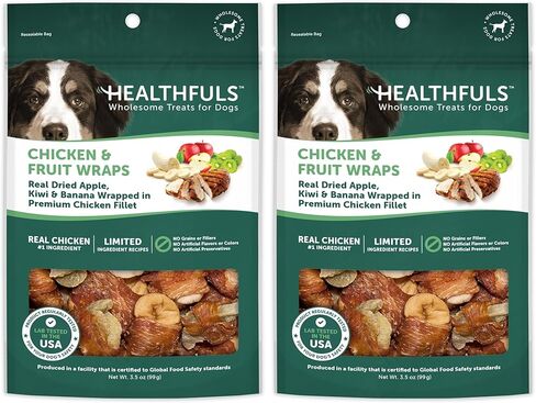 WESTMINSTER PET PRODUCTS Healthfuls Chicken Wrapped Fruit Treats, 3.5 oz - Dried Apple, Kiwi, and Banana Wrapped in Premium Chicken Filet - Healthy, Protein Rich Treats for Dogs in Saudi Arabia