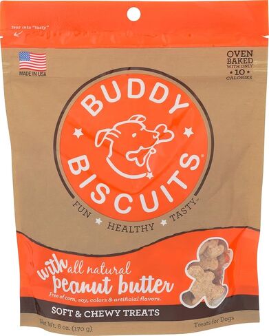 Buddy Biscuits, Soft & Chewy Treats for Small & Large Dog, Made in USA Peanut Butter Flavor - 6 oz, 4 Pack in Kuwait