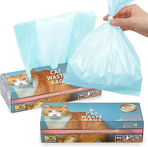 BOS BOS -OROR -SEALING CAT POOP FACS لـ PET SANDS & KITTY - أكياس التخلص - رائحة ورائحة مجانية [الحجم: L ، اللون: أزرق فاتح] (60 ، حزمة 2) ★ عبوة جديدة تمامًا !! ★ ليس بطانة صندوق القمامة in Kuwait