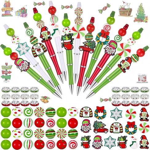 Geyee 12 Set Beadable Pens Assorted Bead Pens Wood Crystal Round Spacer Set Black Ink DIY Ballpoint for Women Men Gift Office Supplies(Multicolor,Coffee) in Kuwait