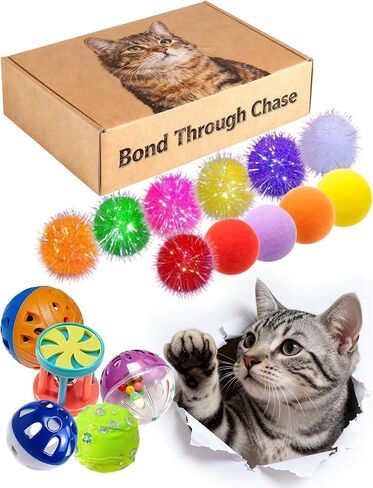 مجموعة كرات لعبة Cat - 6 أنماط وألوان فريدة من نوعها مع أجراس ، كرات جلجل بلاستيكية قوية للقطط الداخلية - تشجع اللعب النشط والتحفيز العقلي لجميع سلالات وأحجام القطط in Kuwait
