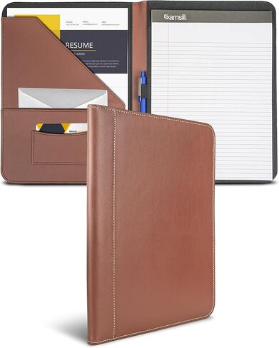 Samsill Contrast Stitch Faux-Leather Padfolio, Business Portfolio for Men and Women, Resume Document Organizer with 8.5 x 11 Inch Writing Pad, Black in Kuwait