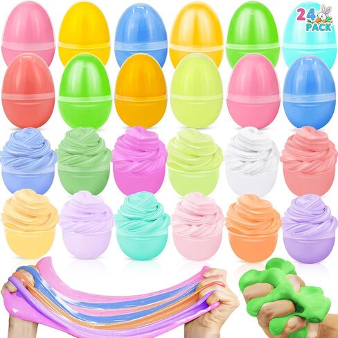 24 Pack Easter Eggs Filled with Slime Toys Slime Kit No-Sticky, Stress Relief Squeeze Toys for Easter Basket Stuffers Easter Egg Fillers Easter Party Favor Gifts for Kids Boys Girls in Kuwait