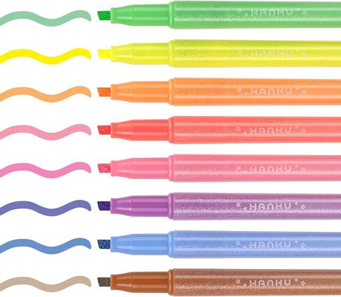 Pastel Glitter Highlighters,Set of 8, Assorted Colors Highlighters,Chisel Tip Glitter Marker Pens for Kids Adults Journaling Coloring Drawing Doodling in Kuwait