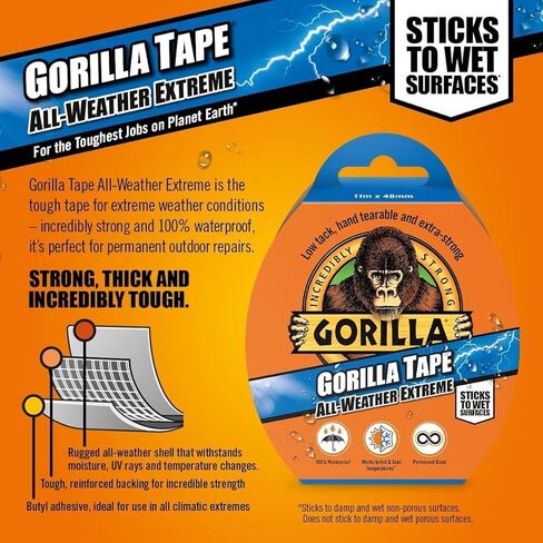 Gorilla 3044020 Tape All Weather Extreme Black 48mm x 11m in Kuwait