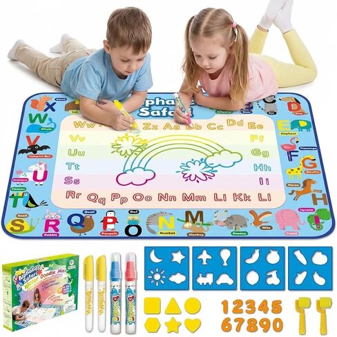 Animolds Water Doodle Mat for Kids - 40 × 32 بوصة لوحة رسم ماجيك سحرية قابلة لإعادة الاستخدام ، حصيرة رسم ماء ألوان نيون ، ألعاب فنية تعليمية للأعمار من 3 إلى 8 سنوات ، هدية عيد ميلاد مثالية وهدية عيد الفصح (المحيطات) in Kuwait
