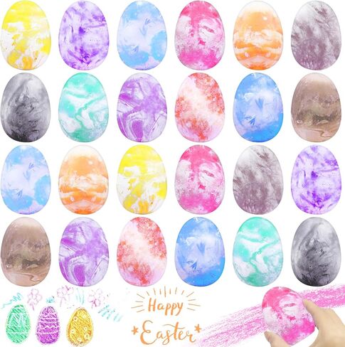AMENON 24 Pack Easter Sidewalk Chalk In 6 Colors Easter Basket Stuffers Colorful Egg Chalk Outdoor Toddler Kids Easter Hunt Classroom School Chalkboard Playground Drawing Easter Party Favor in Saudi Arabia
