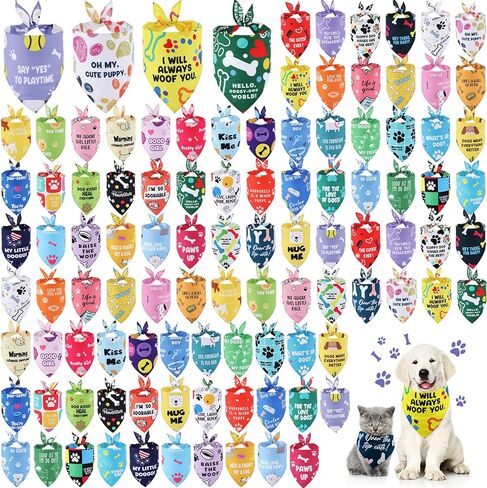 Sweetude 100 Pcs Tie Dye Dog Bandanas Bulk with Sayings Pet Triangle Scarf Bibs Washable Puppy Kerchief Adjustable Grooming Supplies for Small Medium Large Dog Cat Costume Accessories in Saudi Arabia