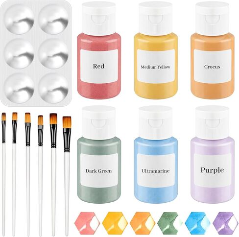 Dunzoom Underglaze for Ceramics Kit Underglaze Paint Colors 12 Ceramic Clay Assorted Colors in 2 Ounce with 6 Pcs Paint Brushes and a Paint Tray Concentrated Opaque Liquid Underglaze in Kuwait