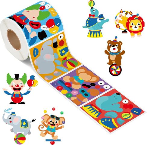 Haooryx DIY Circus Animal Sticker - 300-Piece Make A Circus Animal Scene Self-Adhesive Sticker Make Your Own Christmas Winter Xmas New Year Gifts Wrapping Mix&Match Circus Lion Crown GiftWrap Sticker in Kuwait