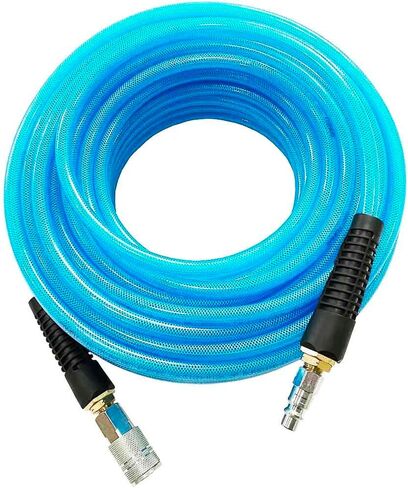 SANFU Polyurethane(PU) Reinforced 3/8"ID x 100ft Air Hose, 300PSI Wear Resistant with 3/8" Reassembled Industrial High Flow Quick Coupler and Plug, Bend Restrictor, Green(100’) in Kuwait