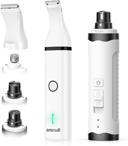 oneisall Dog Nail Grinder and Paw Trimmer Kit 2 in 1 Low Noise Rechargeable Electric Pet Nail Grinder with 2 LED Lights and Cordless Dog Grooming Clippers with Double Blades in Kuwait
