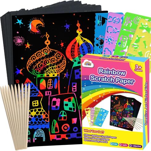 ZMLM Rainbow Scratch Easter Crafts - 60 Rainbow Scratch Paper for Girls Boys Easter Toys Gifts, Easter Arts and Crafts Gifts for Kids Activities, Scratch Art for Kids Easter Basket Stuffers Gifts in Saudi Arabia