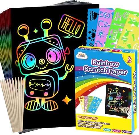 ZMLM Rainbow Scratch Easter Crafts - 60 Rainbow Scratch Paper for Girls Boys Easter Toys Gifts, Easter Arts and Crafts Gifts for Kids Activities, Scratch Art for Kids Easter Basket Stuffers Gifts in Saudi Arabia