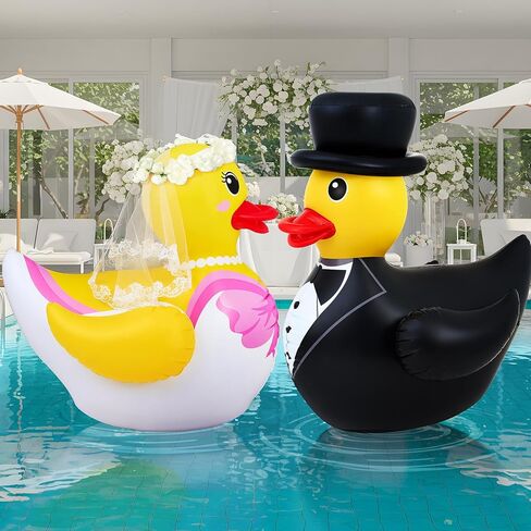 Hungdao 2 Pcs 4 ft Wedding Inflatable Duck Bride Groom Rubber Ducks Marriage Blow Up Duck Large Giant Wedding Rubber Duck Bachelorette Pool Floats for Wedding Ceremony Bridal Party Decoration in Kuwait