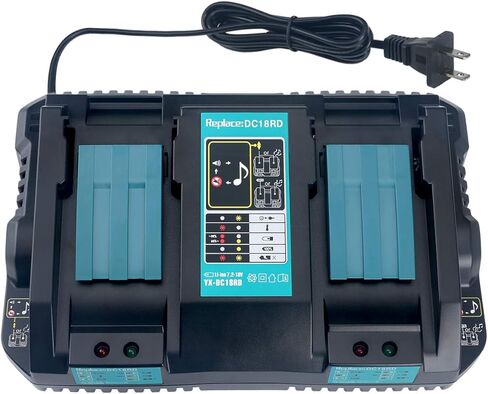 Lasica Replacement for Makita 18V Battery Dual Fast Charger DC18RD, Compatible with Makita 18V or 36V (18V X2) LXT BL1850-2 BL1830 BL1840 BL1860 BL1815 BL1430 Drill Chainsaw Power Tool Battery Charger in Kuwait