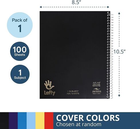 Roaring Spring Lefty Spiral Notebook, Wide Ruled One Subject Left Handed Notebook, 10.5" x 8.5", 100 Sheets, Assorted Color Covers in Kuwait