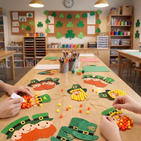 Motipuns 24 Set St. Patrick's Pom-Pom Crafts Kits Arts Decorations DIY Leprechaun Pom-Pom الحاوية الحرية لسيارة St. in Kuwait