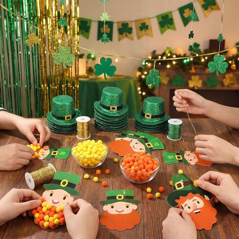 Motipuns 24 Set St. Patrick's Pom-Pom Crafts Kits Arts Decorations DIY Leprechaun Pom-Pom الحاوية الحرية لسيارة St. in Kuwait