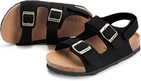ZUSERIS Kids Toddler Sandals Boys Girls Cork Footbed Sandal | Suede Leather Sandals,Summer Beach Sandals,Boys Dress Sandals,Open Toe Slide Sandals,Adjustable Back Strap,Slip On Slippers in Saudi Arabia