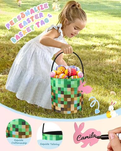 Swooflia Cute Bunny Easter Basket for Kids - Personalized Large Felt Bags with Detachable Ears My First Tote Bucket Name Tag Easter Egg Hunts, Gift for Girls Boys Toddler Baby in Saudi Arabia