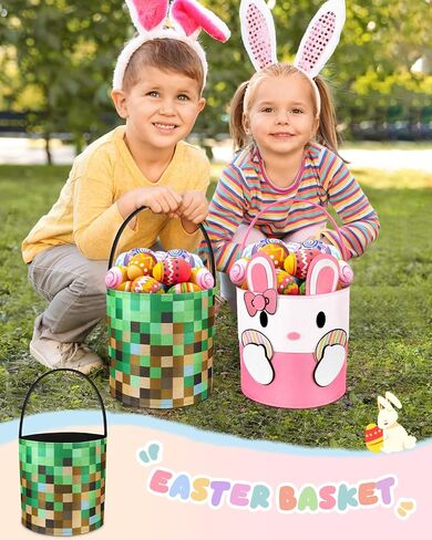 Swooflia Cute Bunny Easter Basket for Kids - Personalized Large Felt Bags with Detachable Ears My First Tote Bucket Name Tag Easter Egg Hunts, Gift for Girls Boys Toddler Baby in Saudi Arabia