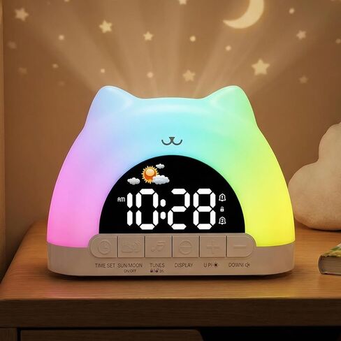 Kids Alarm Clock, Ok to Wake Alarm Clock for Kids, Toddlers Sleep Training Clock with 11 Colors Night Light, Brightness Adjustment, Dual Alarms for Girls Boys Children in Kuwait