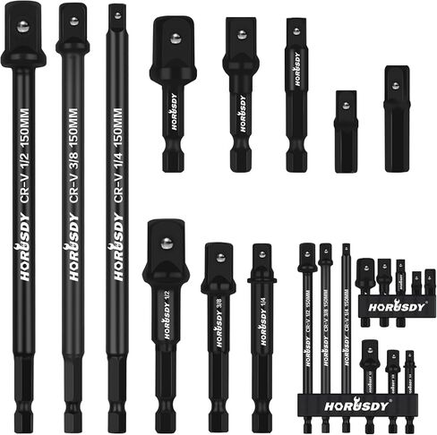 HORUSDY 7-Piece Power Drill Impact Sockets Adapter Set, Hex Shank Socket to Drill Adapter 1/4" 3/8" 1/2" Impact Driver Adapter in Saudi Arabia