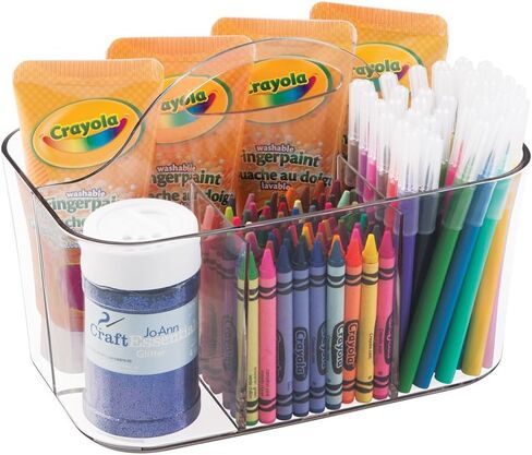 mDesign Plastic Portable Craft Storage Organizer Caddy Tote, Divided Basket Bin with Handle for Crafts, Sewing, Art Supplies - Holds Brushes, Colored Pencils - Lumiere Collection - 2 Pack - White in Kuwait