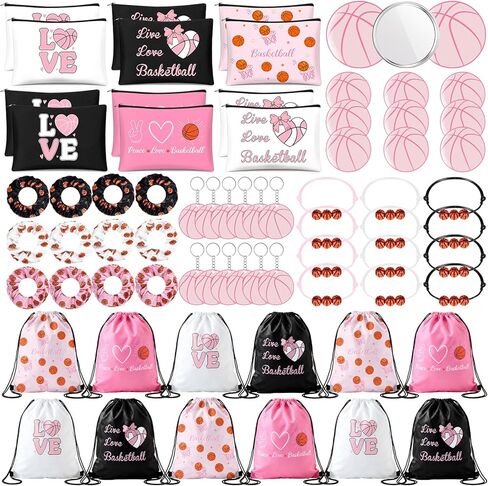 75 Pieces Basketball Team Gifts Set Includes 12 Pcs Basketball Makeup Bag 12 Ball Drawstring Bags 12 Hair Ties 12 Bracelets 12 Pcs Compact Mirror 12 Keychains in Saudi Arabia