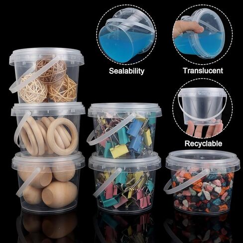 80 PCS 10 oz Slime Containers with Lids and Handles, Plastic 300ml Storage Bucket Containers, Clear Slime Storage Case for Slime DIY Art Craft, Pigment, Small Tools, Part Material in Kuwait