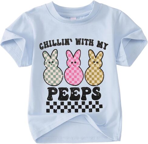 BOUTIKOME Toddler Boys Girls Easter Shirts Baby Bunny T-shirt Kids Short Sleeve Tees Chillin’ with My Peeps Tops in Saudi Arabia
