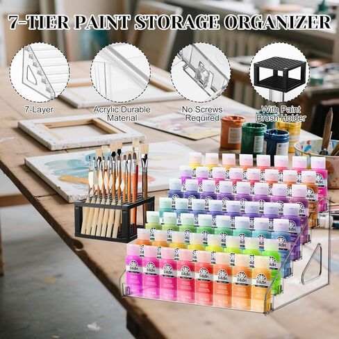 Clear Paint Organizer,7 Layers Acrylic Paint Organizer,Paint Storage Rack,Craft Paint Organizer Rack,Miniature Paint Holder for Paint Storage in Kuwait