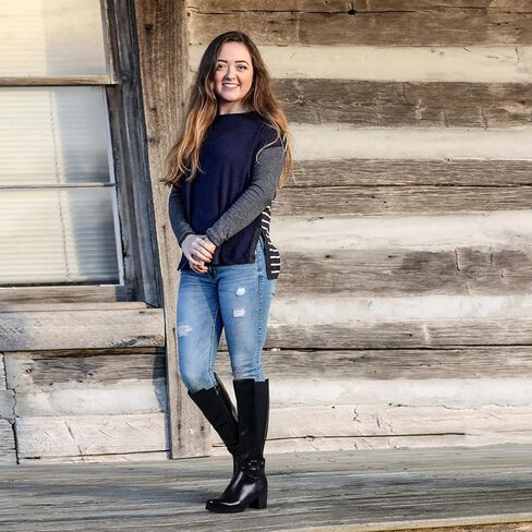 حذاء ErikenUrben نسائي برقبة عالية للركبة وكعب مكتنز وإبزيم للساق وسحاب in Kuwait