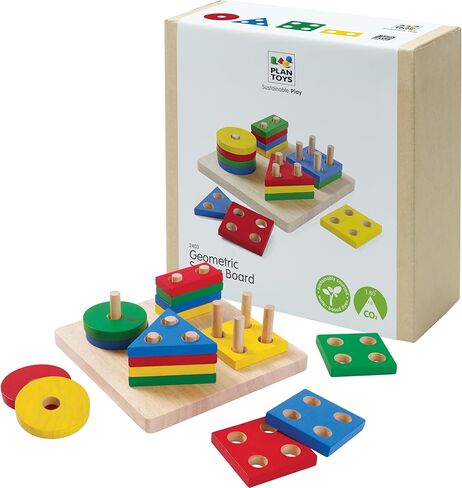 PlanToys (2403 Wooden Geometric Sorting Board Sustainably Made from Rubberwood and Non-Toxic Paints and Dyes in Kuwait