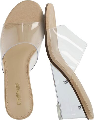 CUSHIONAIRE Women's Gloss Lucite Wedge heel mule sandals +Memory Foam, Wide Widths Available in Saudi Arabia