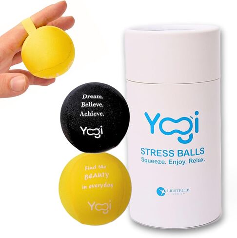 Yogi Stress Balls - Stress Ball with Finger Grip Strap, Stress Balls for Adults and Kids, Grip Strength Trainer Squeeze Balls, Anxiety Stress Relief, Fidget Handball, Squish Ball - 2 Pack in Kuwait