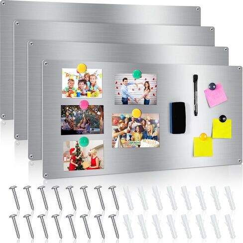 Therwen 2 Pieces 30 x 14 Inches Magnetic Wall Board Wet Erase Stainless Steel Magnet Bulletin Board Easy to Install with Mounting Screws for Home Office School Wall Refrigerator Display in Kuwait