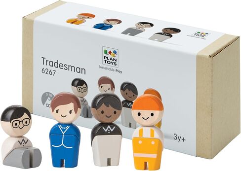 PlanToys Wooden 4 Piece Tradesman Playset (6267) | Sustainably Made from Rubberwood and Non-Toxic Paints and Dyes in Kuwait